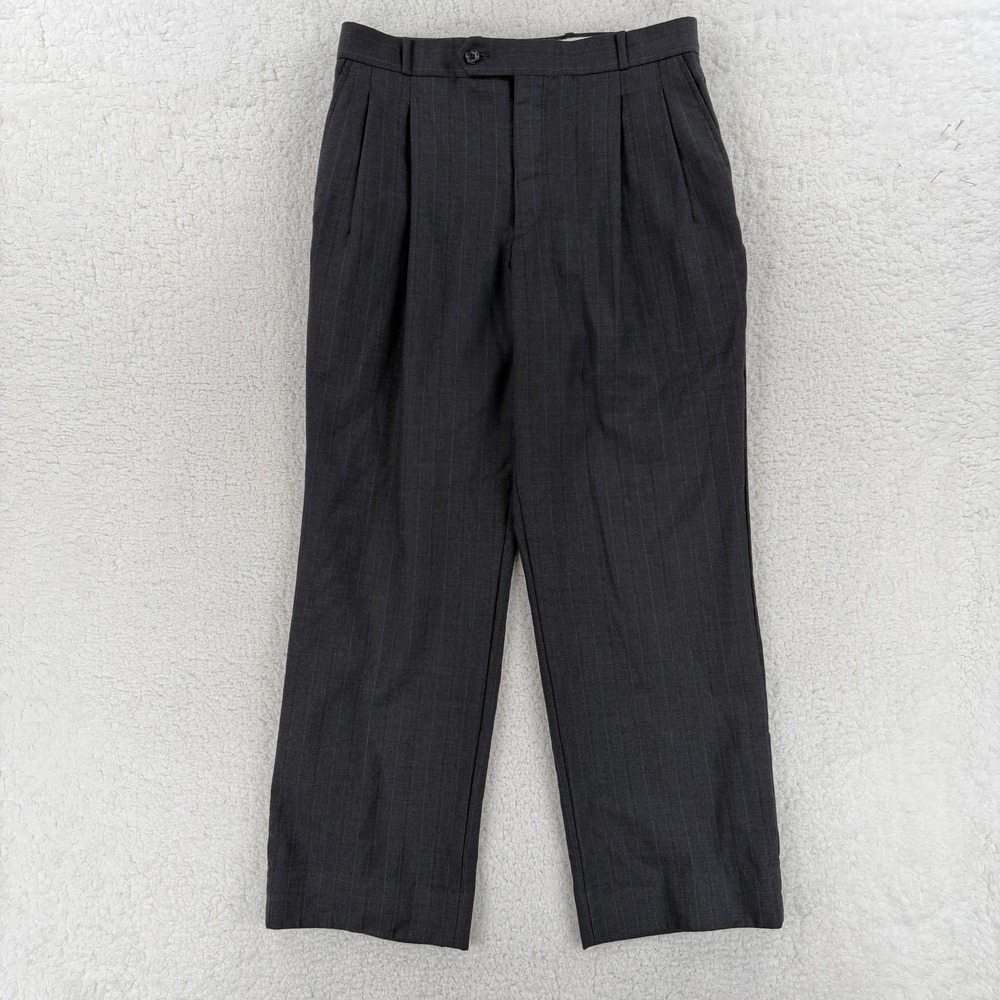 Vintage Dress Pants Mens 34x28 Gray Wool Pinstripe Pleated Straight‎ Leg RN84126